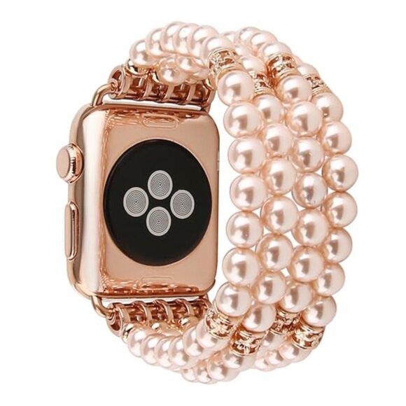 Beaded Pearl Bracelet Watch Band For Apple iWatch Series 9/8/7/6/5/4/3/2/1 - Picture 2 of 10